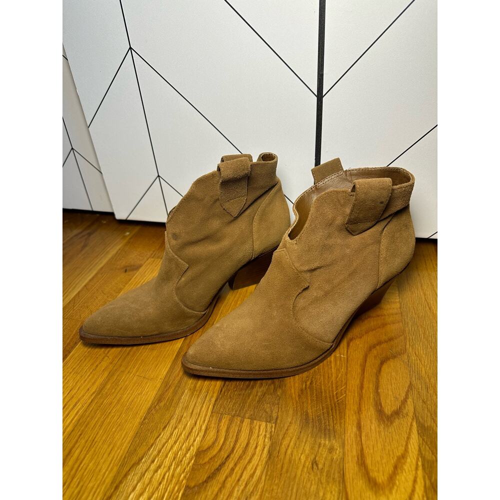 Jessica Simpson Tan Suede Western-Inspired Ankle Booties